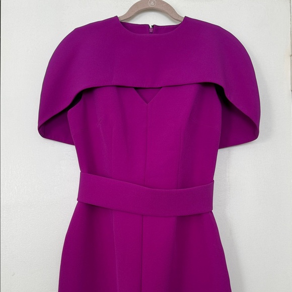 Safiyaa Dresses & Skirts - Safiyya Structured Cape-Detail Midi Dress in Fuchsia with Wide Belt